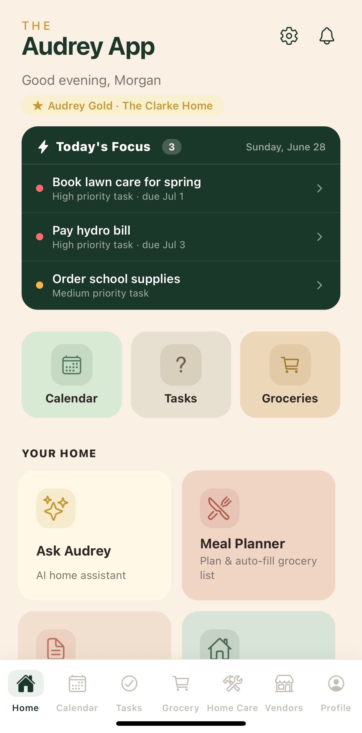 Audrey Home Dashboard